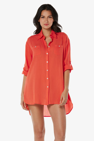 Camp Shirt Cover-Up  |  Coral