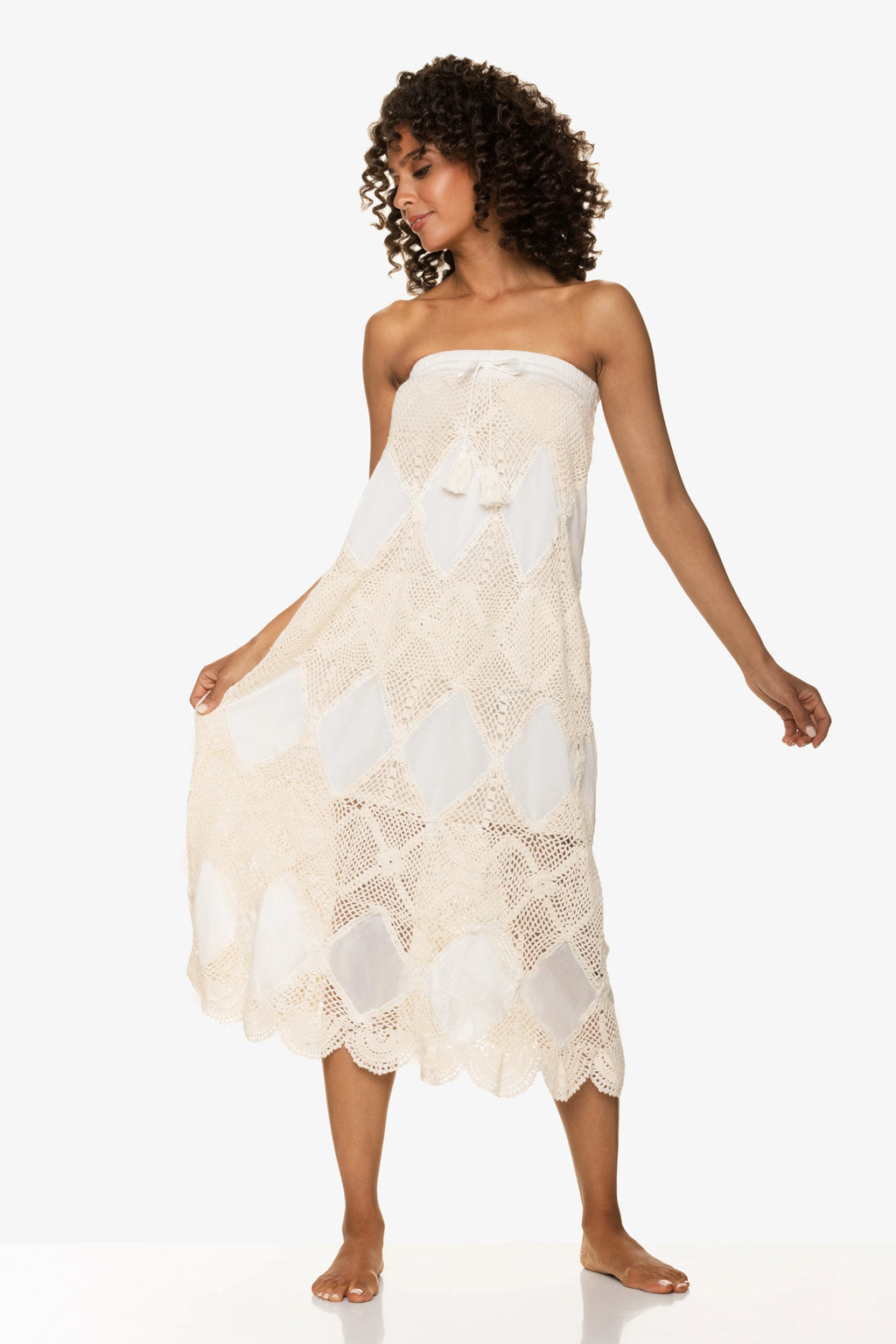 Scallop Crochet Maxi Skirt/Bandeau Dress, Ivory, Helen Jon S