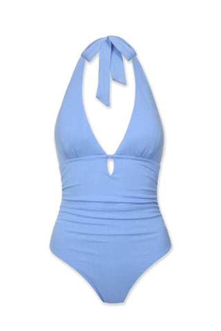Kara Key Hole One-Piece  |  Chevron Textured Peri Blue