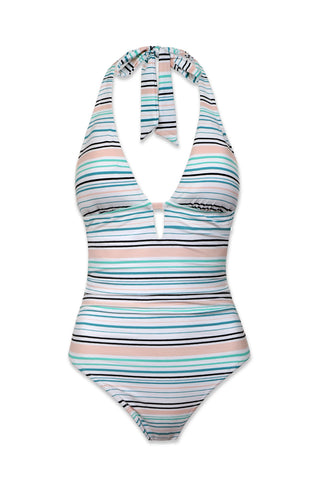 helen jon kara key hole one piece textured coastal stripe 6