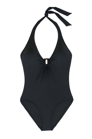 Plunge Tortoise One-Piece, Black, Helen Jon