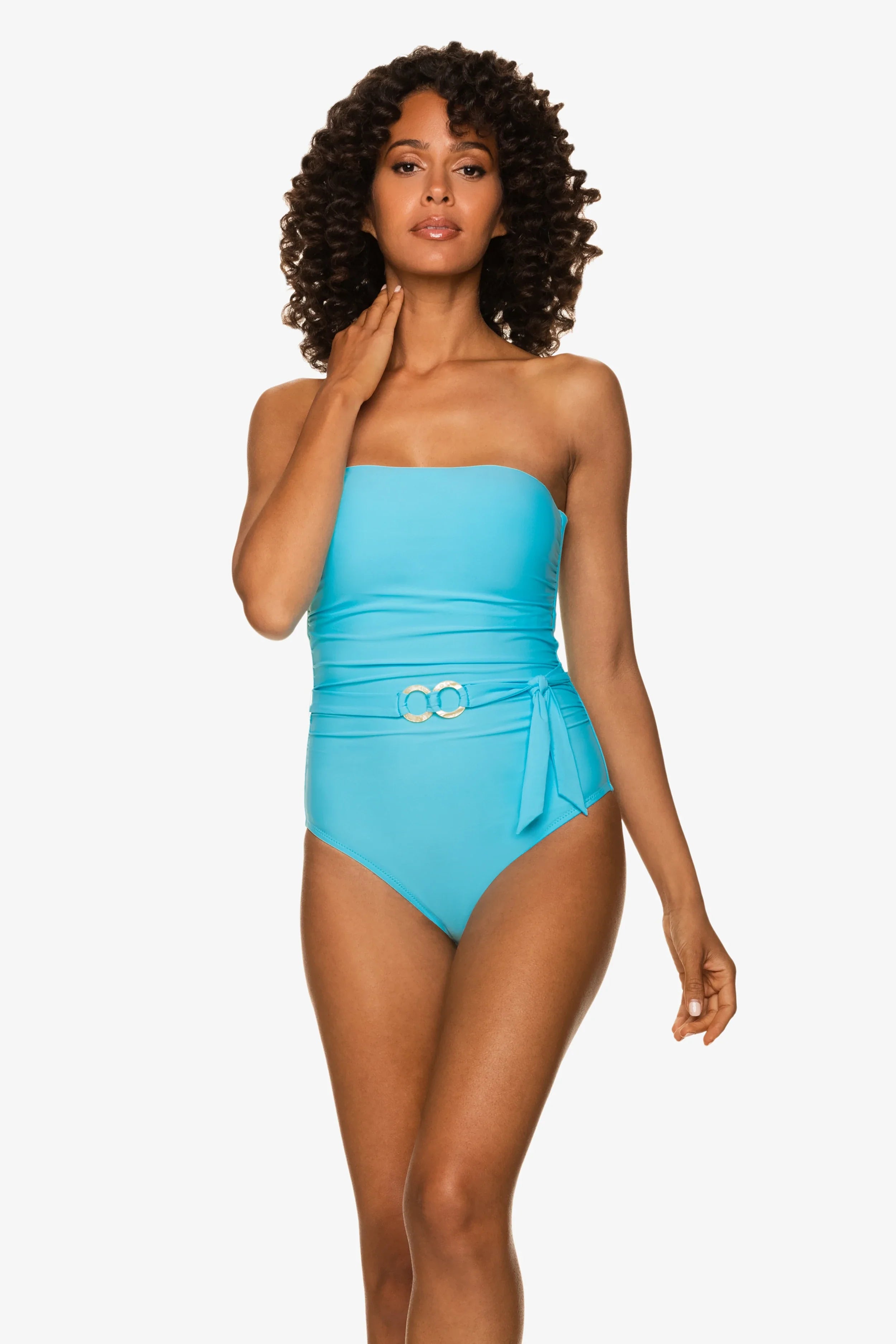 Belted Bandeau One, Piece, Sky Blue, Helen Jon