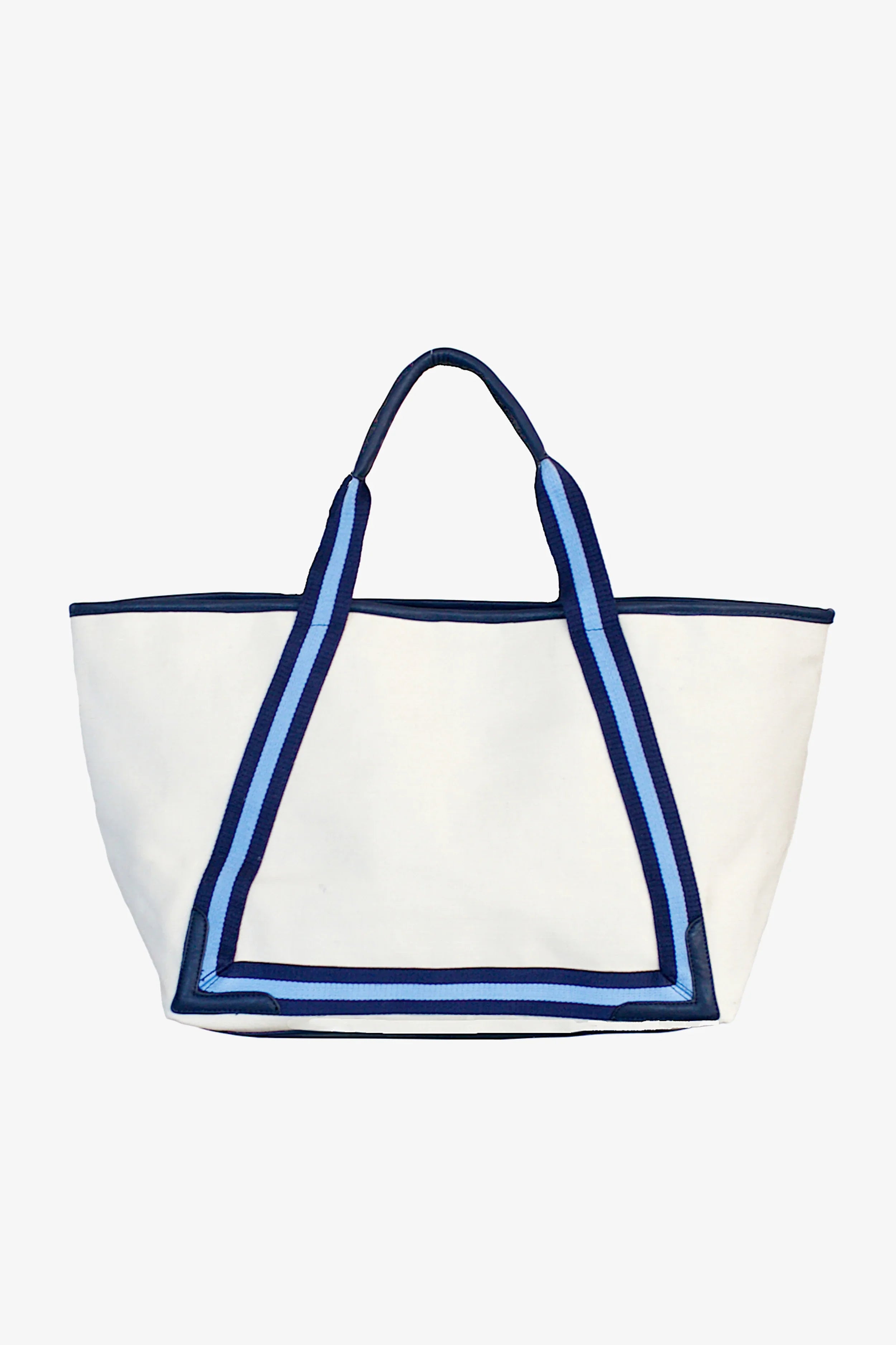 Canvas Beach Tote Navy Ivory Navy Light Blue Trim Helen Jon O S Logo