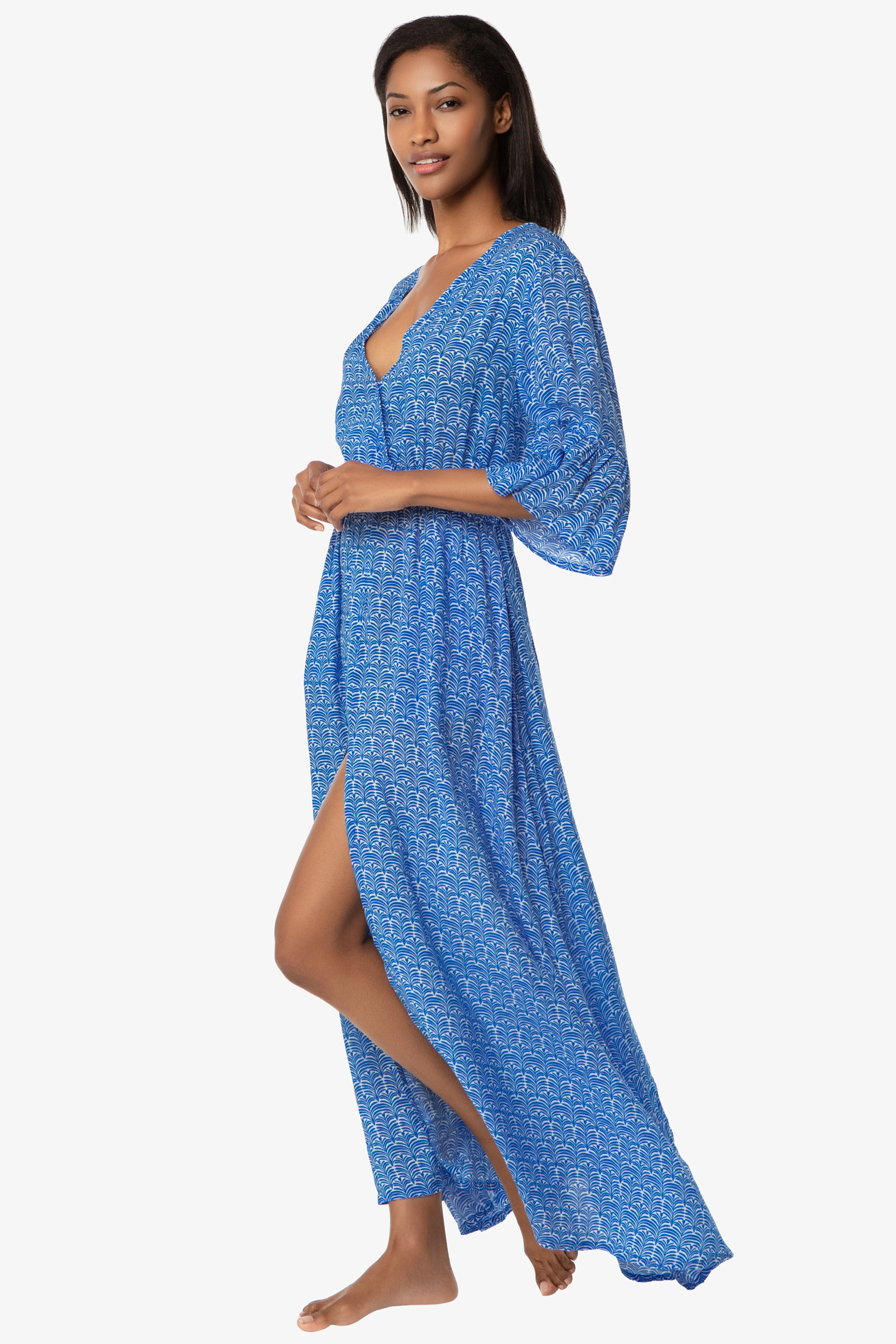 Chloe Maxi Dress, Fan Geo, Blue White Print, Helen Jon L