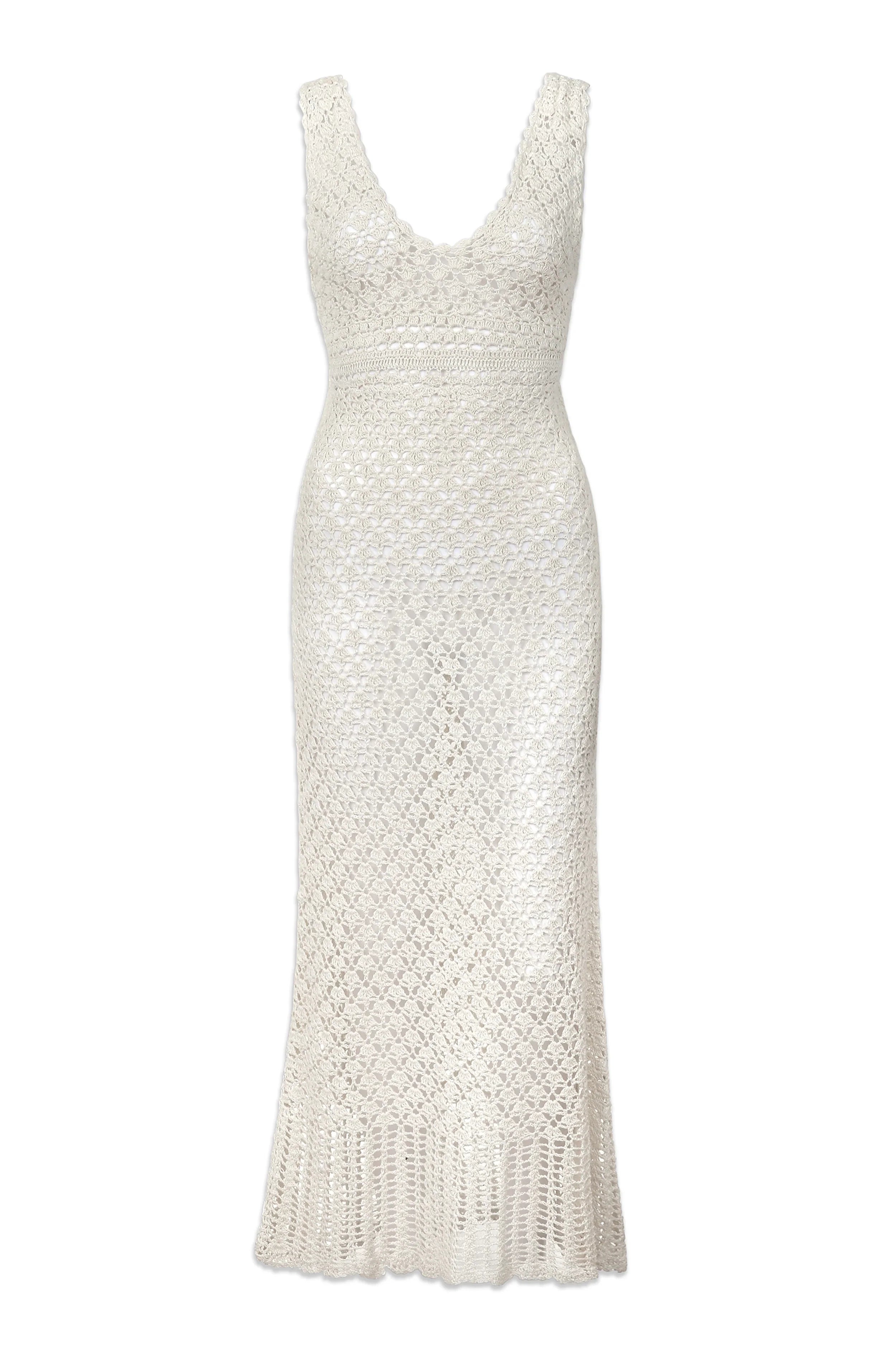 Helen Jon Claudia Crochet Midi Dress in White Helen Jon Claudia Crochet Midi Dress in White
