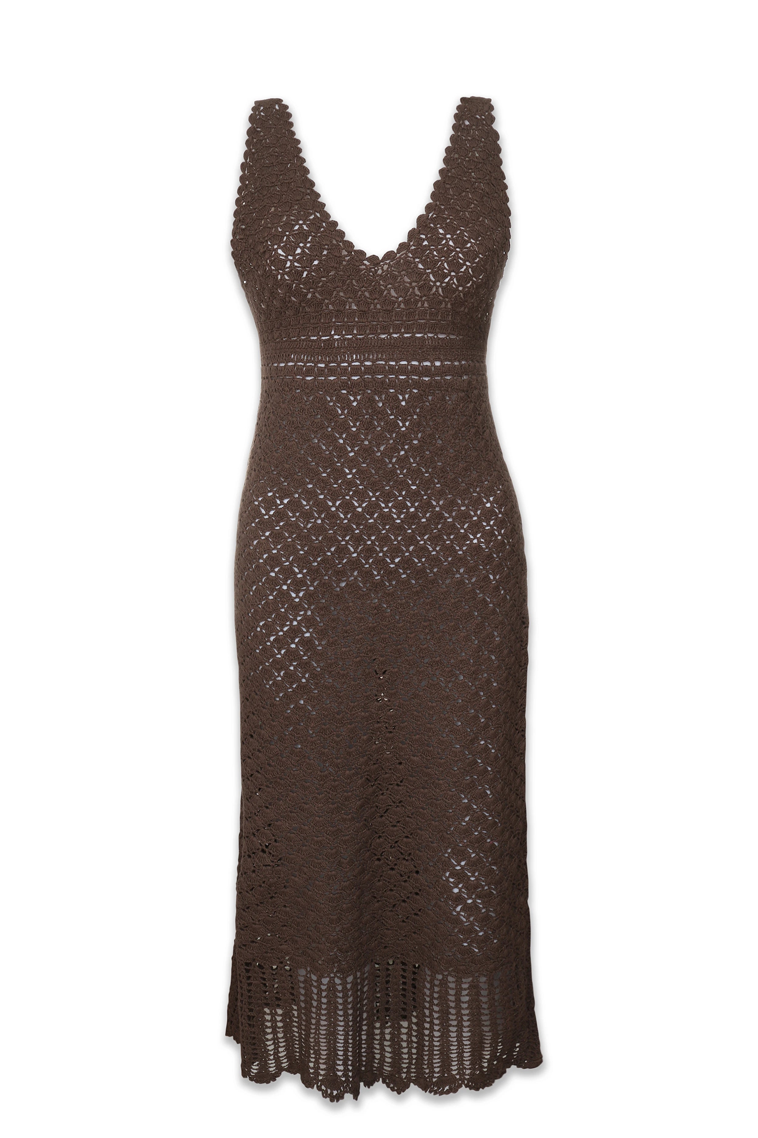 Helen Jon Claudia Crochet Midi Dress in Brown Helen Jon Claudia Crochet Midi Dress in Brown