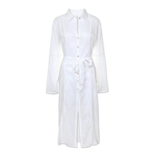 Eyelet Trim Long Shirt Dress, White, Helen Jon L Eyelet Trim Long Shirt Dress, White, Helen Jon L
