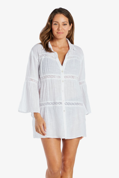 utcoco Lace Eyelet Shirt Dresses for Women Embroidered
