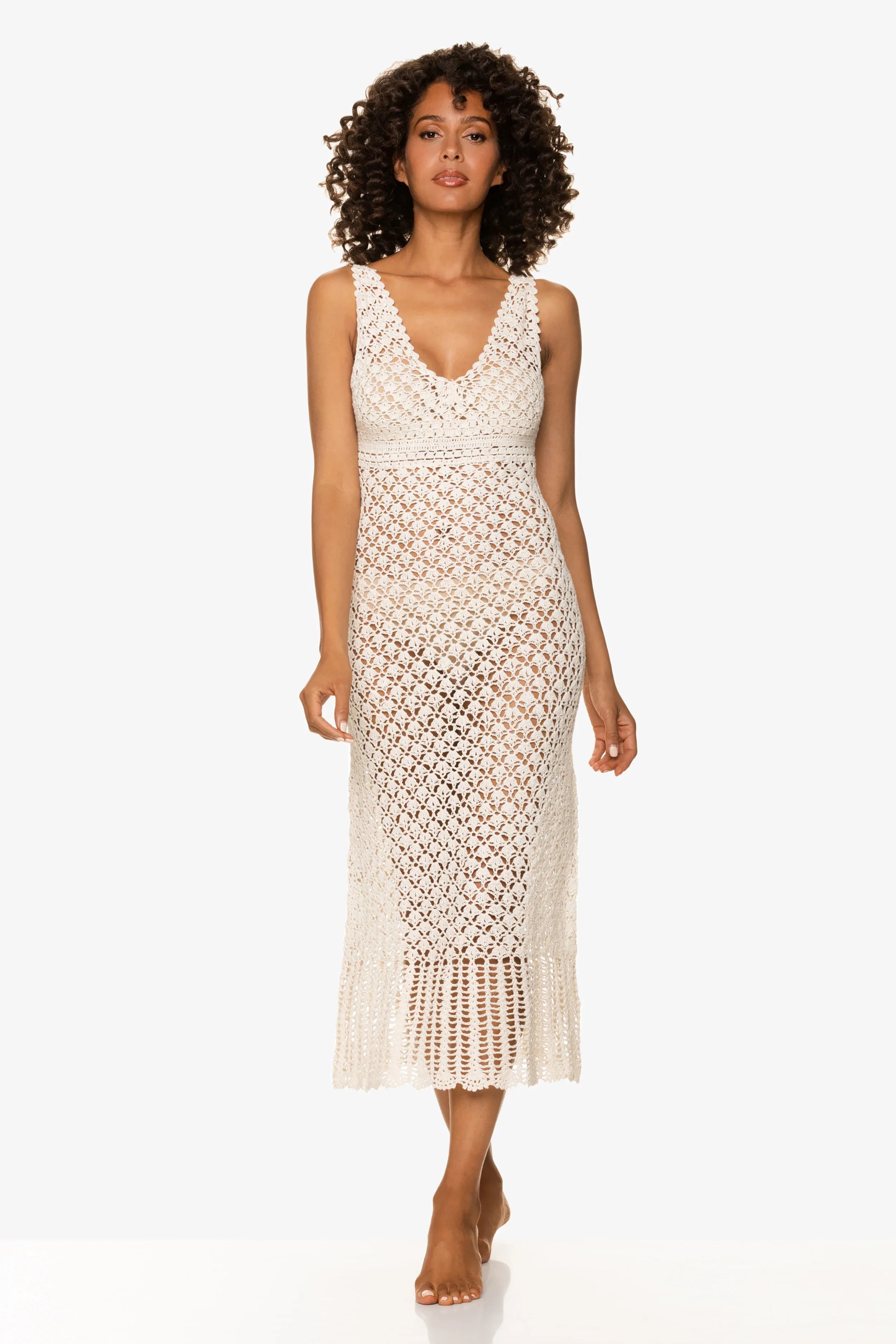 Helen Jon Claudia Crochet Midi Dress in White Helen Jon Claudia Crochet Midi Dress in White