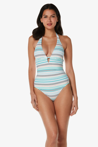 helen jon kara key hole one piece textured coastal stripe 1