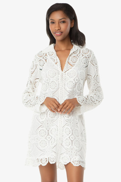 Lace Button Front Dress, Lace Crochet, White, Helen Jon