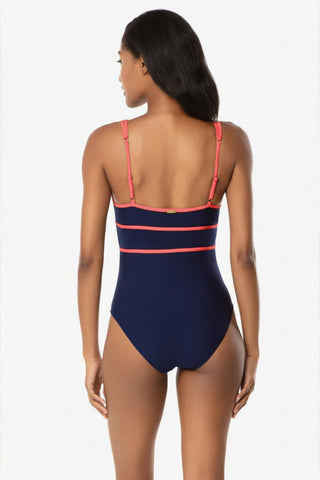 Plunge Front Tie One-Piece  |  Ginger Navy