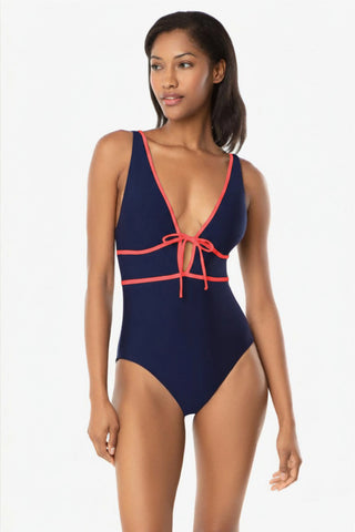 Plunge Front Tie One-Piece  |  Ginger Navy