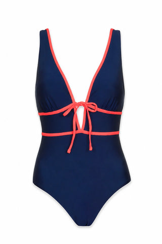 Plunge Front Tie One-Piece  |  Ginger Navy