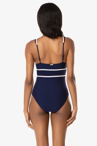 Plunge Front Tie One-Piece  |  Navy Ivory