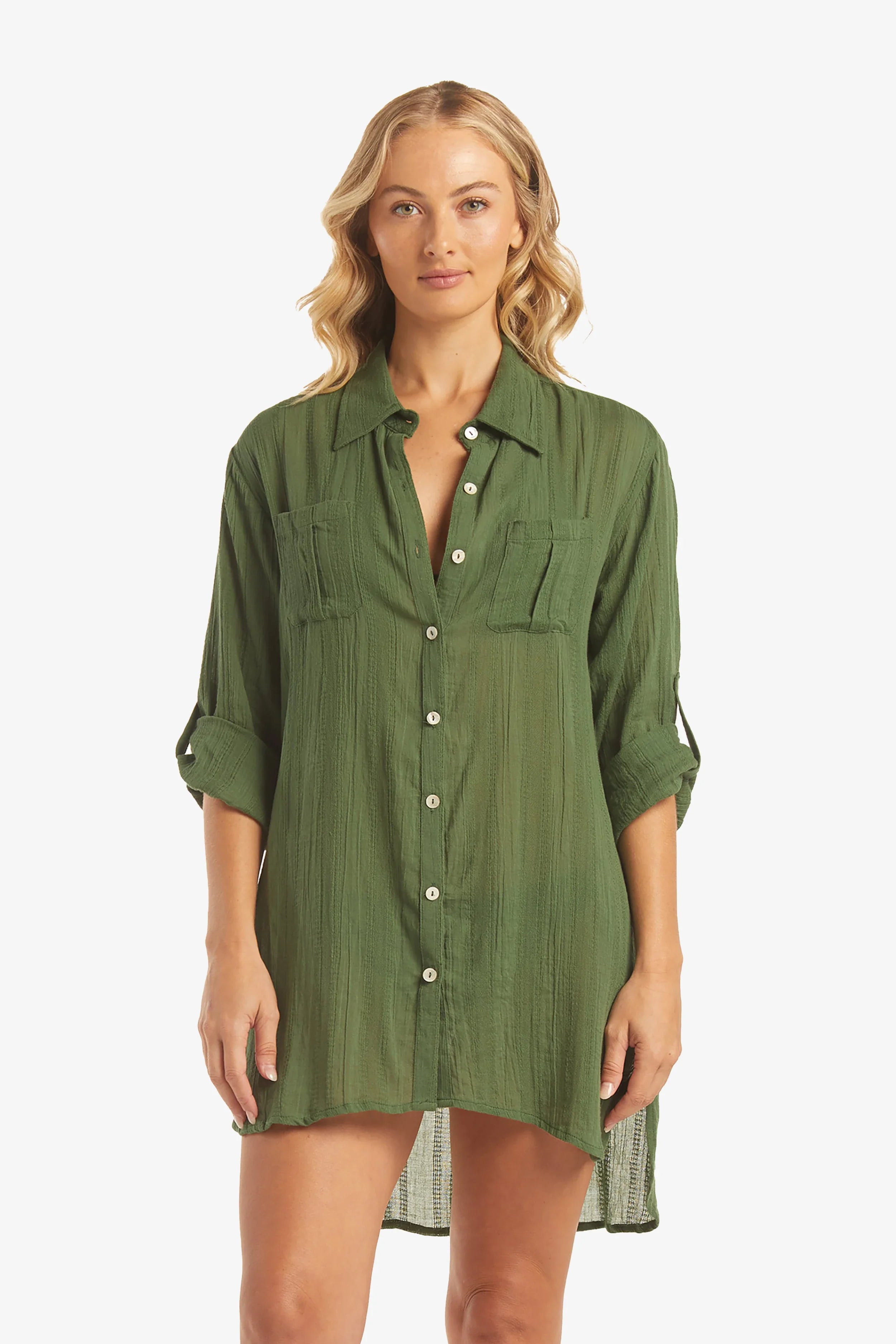 Helen Jon Relaxed Shirt Dress in Fatigue Helen Jon Relaxed Shirt Dress in Fatigue