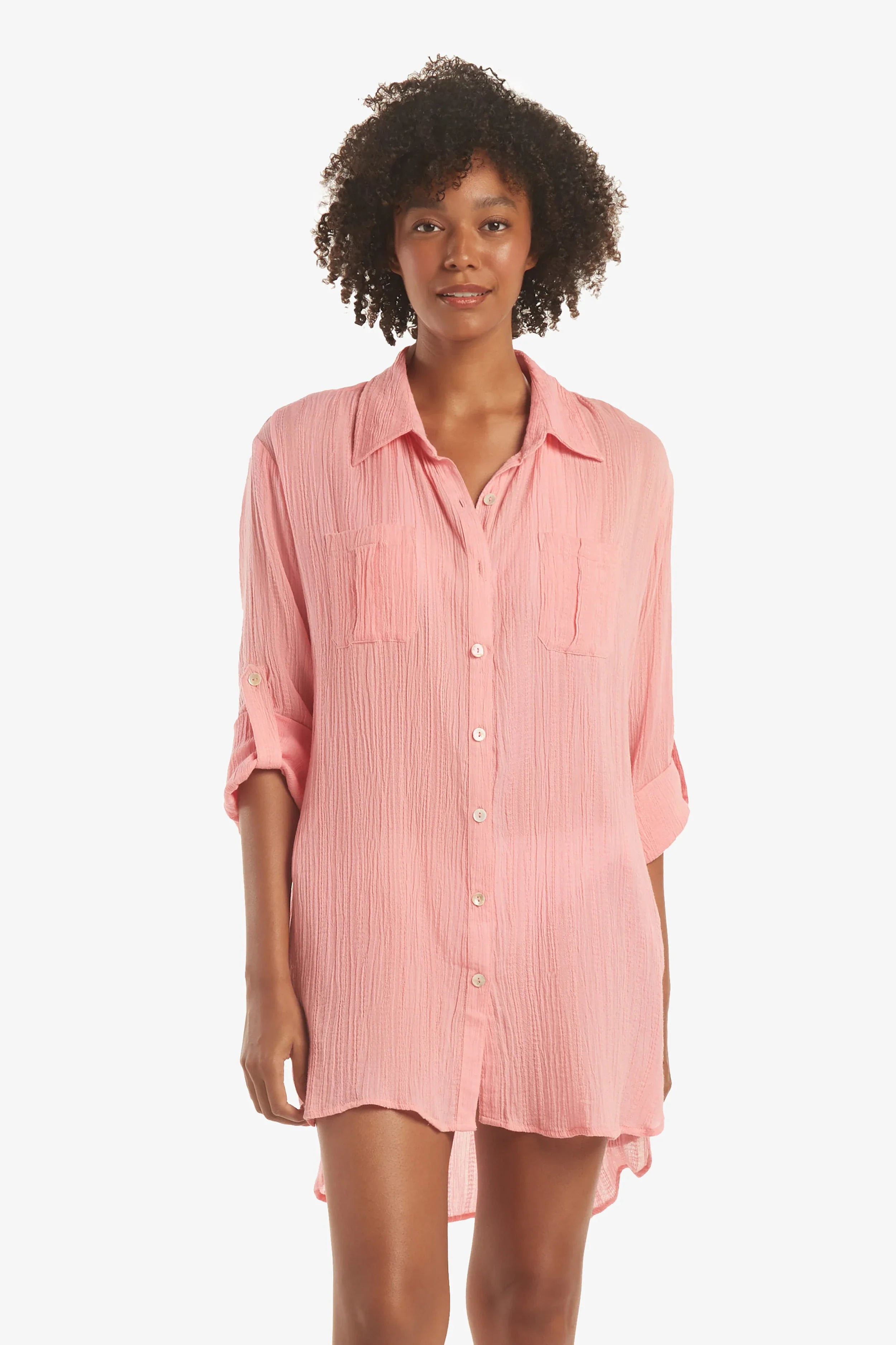 womens shirt dress sale Donna Karan Women's Short Sleeve Shirtdress - Natural