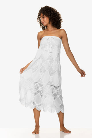 Scallop Crochet Maxi Skirt/Bandeau Dress  |  White