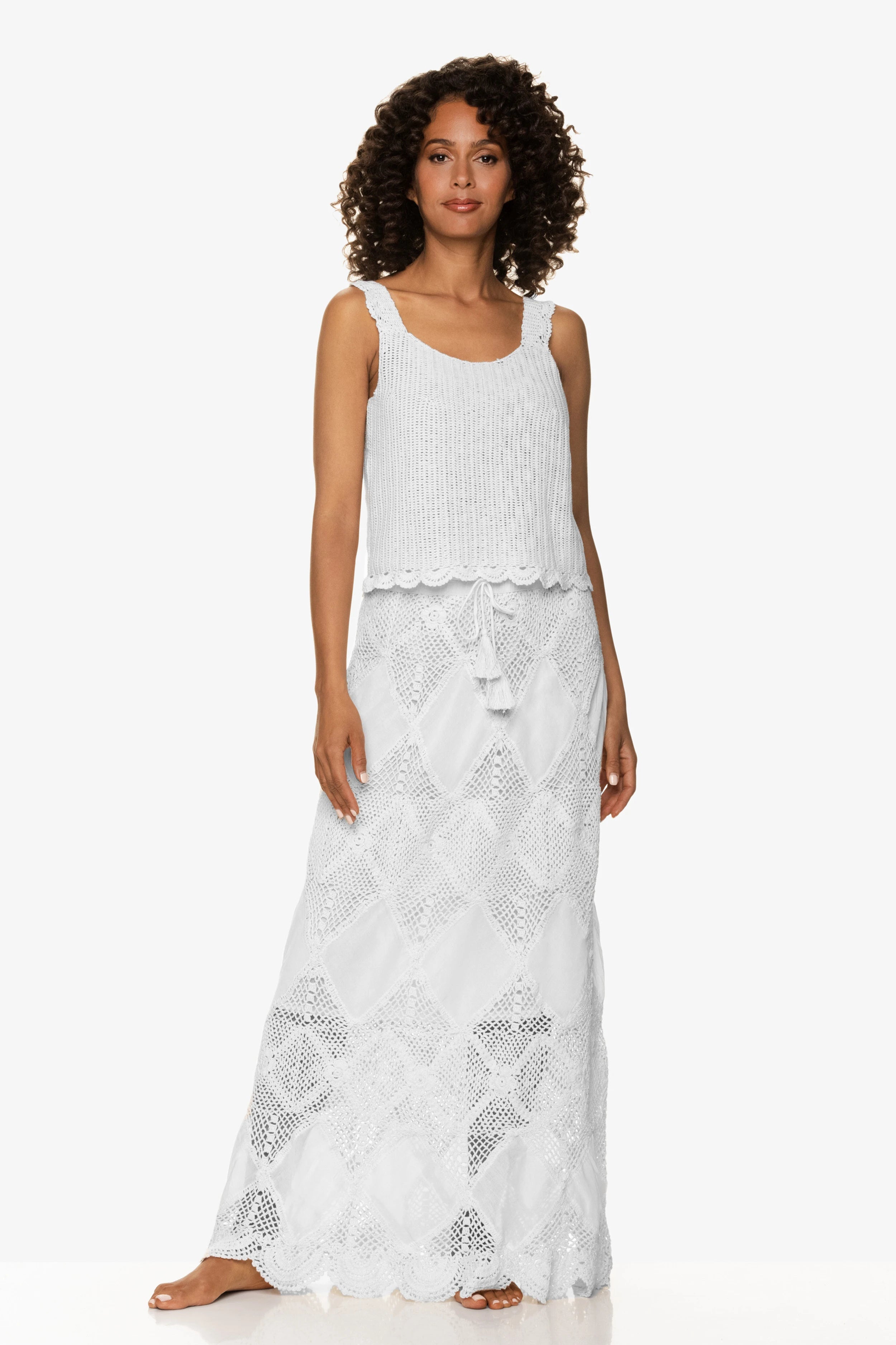 Scallop Crochet Maxi Skirt/Bandeau Dress, White, Helen Jon S Scallop Crochet Maxi Skirt/Bandeau Dress, White, Helen Jon S