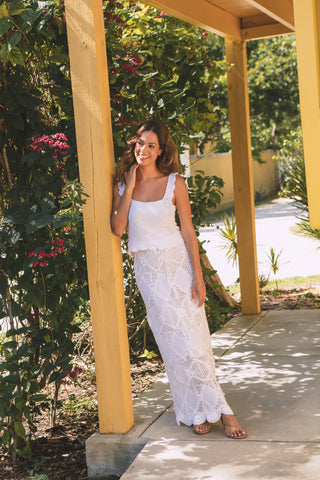 Scallop Crochet Maxi Skirt/Bandeau Dress  |  White