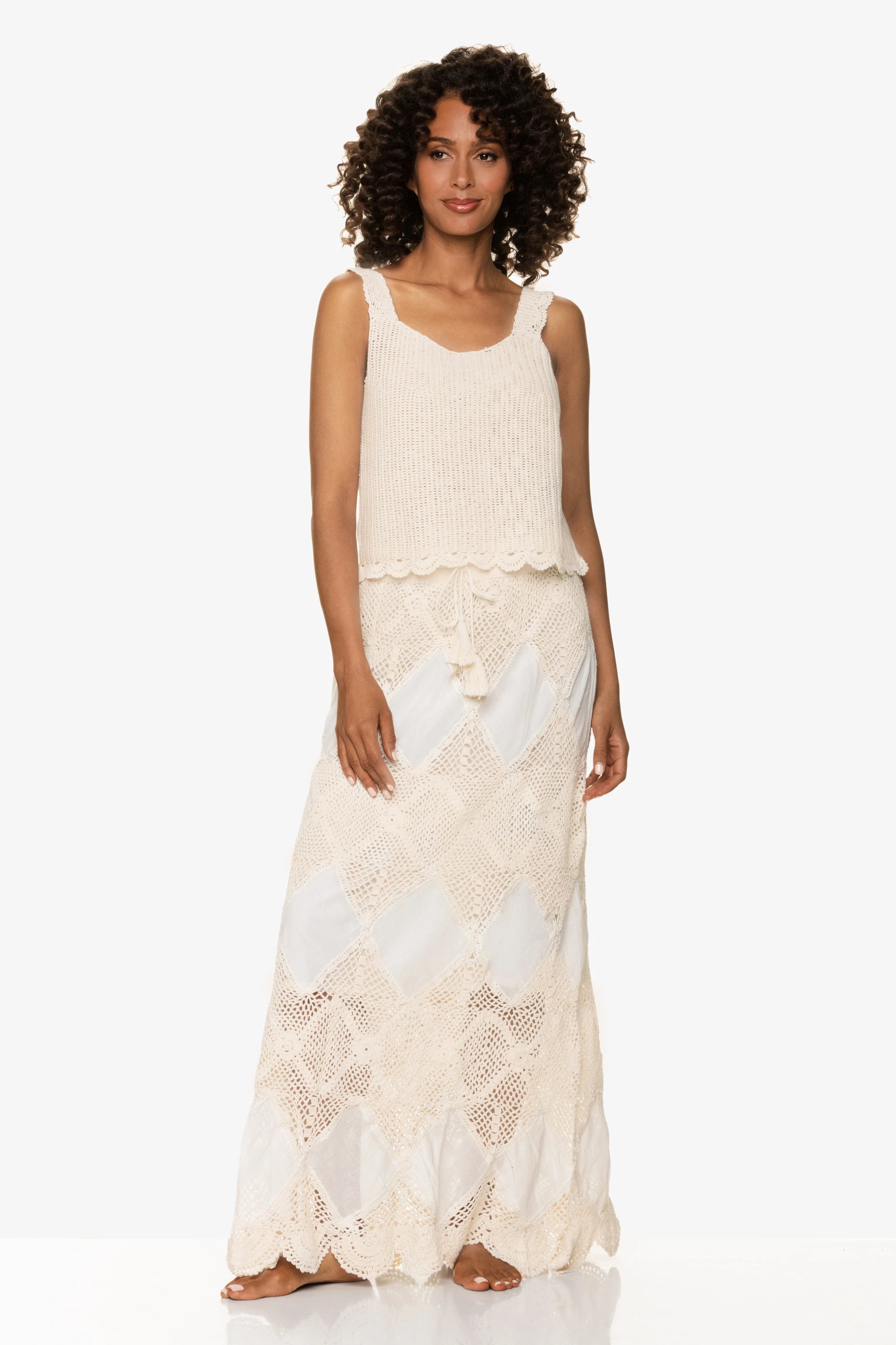 Scallop Crochet Maxi Skirt/Bandeau Dress, Ivory, Helen Jon M Scallop Crochet Maxi Skirt/Bandeau Dress, Ivory, Helen Jon M