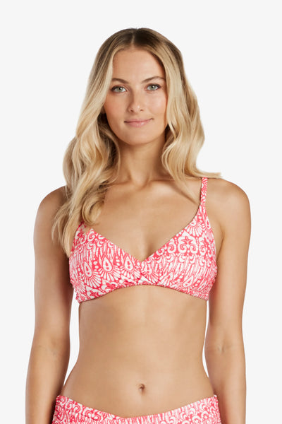 Shirred Crossover Bra, Island Batik, Pink/White Print, Helen Jon