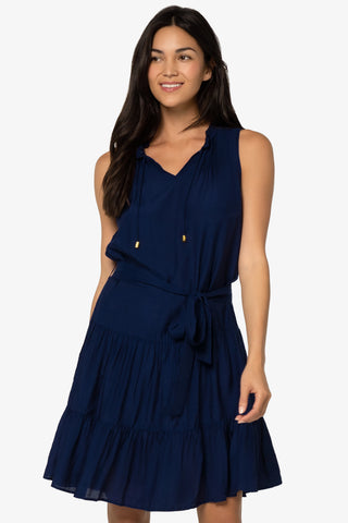 Sleeveless Dress With Belt  |  Navy
