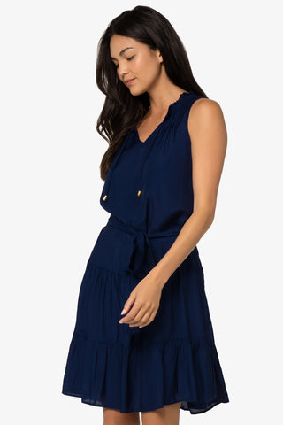 Sleeveless Dress With Belt  |  Navy