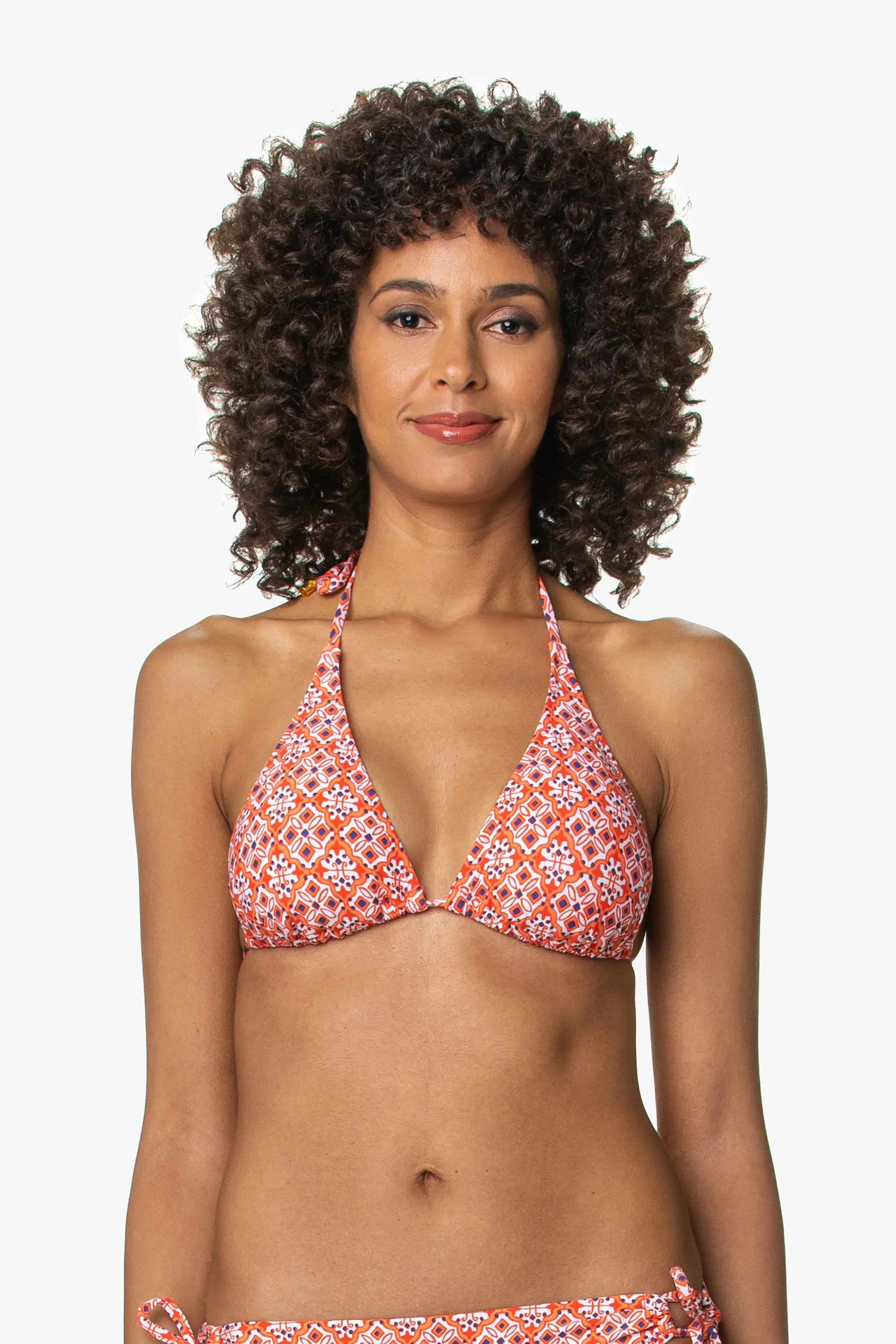 String Bikini Top, Heritage Tile Coral, Coral/White Print, Helen Jon