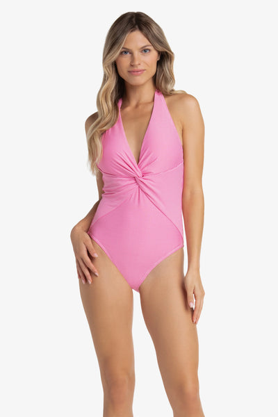 Twist Front One-Piece, Lotus Pink Gingham, Pink White Print, Helen Jon