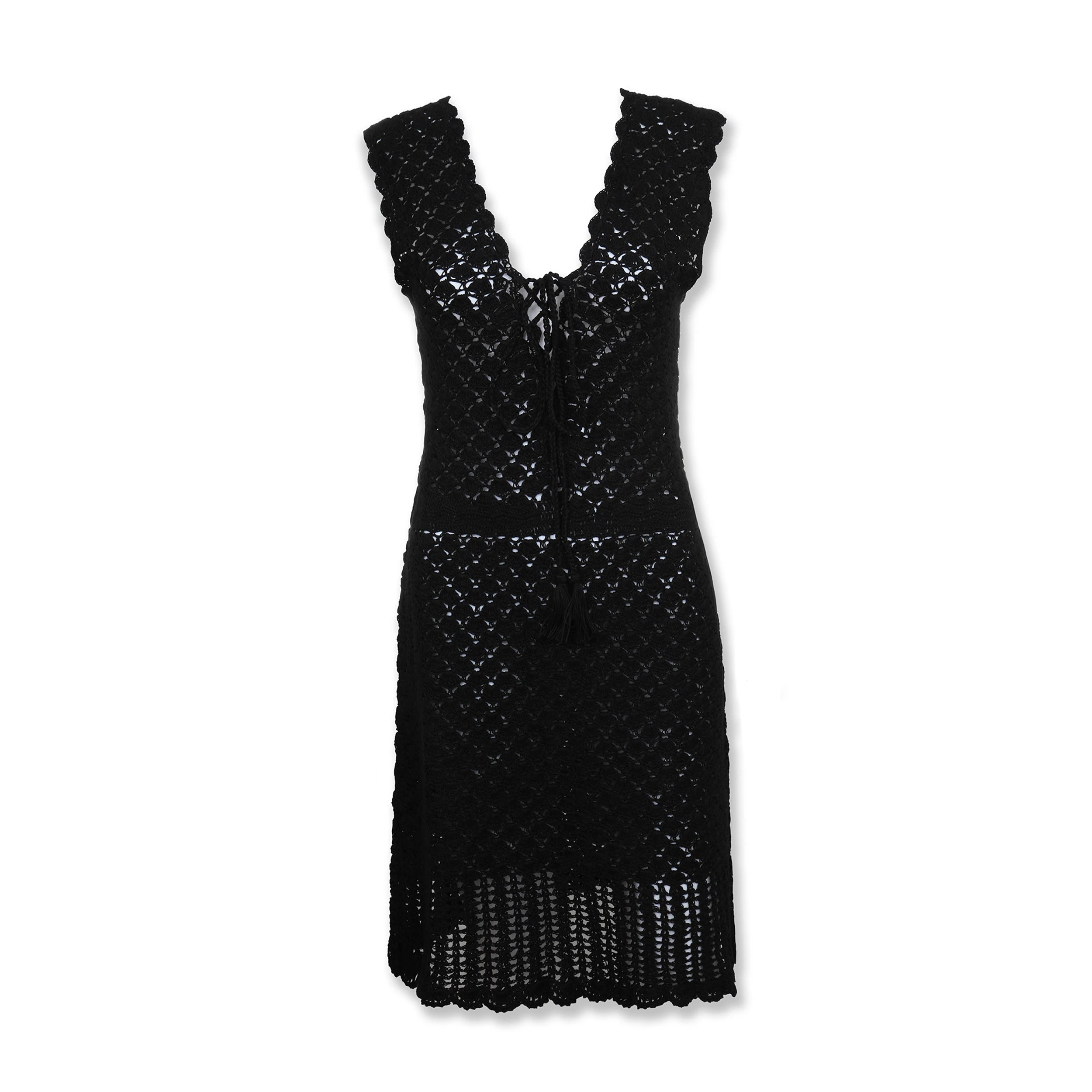 red crochet valentina dress Valentina Strapless Fringe Dress